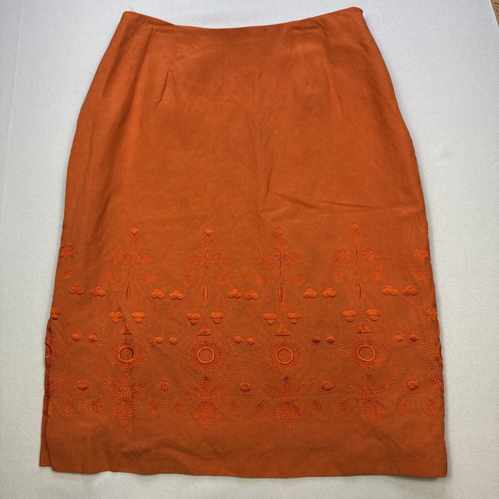 Vintage Sandra King-Silk Linen Floral Embroidered Skirt Size 6 Bohemian #0192